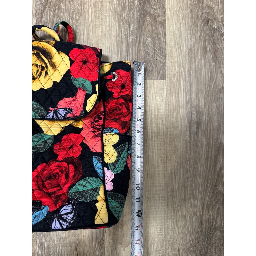 Vera Bradley Midnight Roses Quilted Cotton Backpack Floral Butterfly Black Bag - Picture 8 of 10